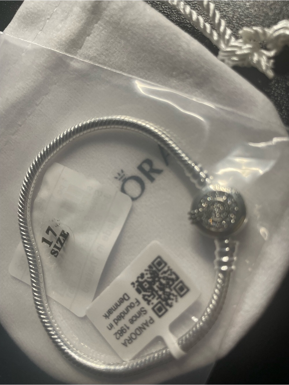 Pandora Silver Sparkling Clip Bracelet with Rope Snake Chain